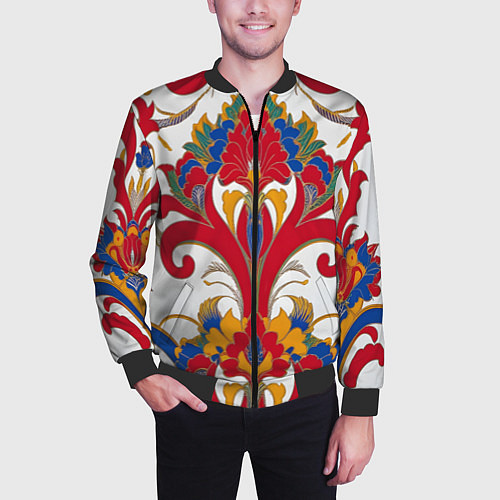 Мужской бомбер Яркий алый узор / 3D-Черный – фото 3