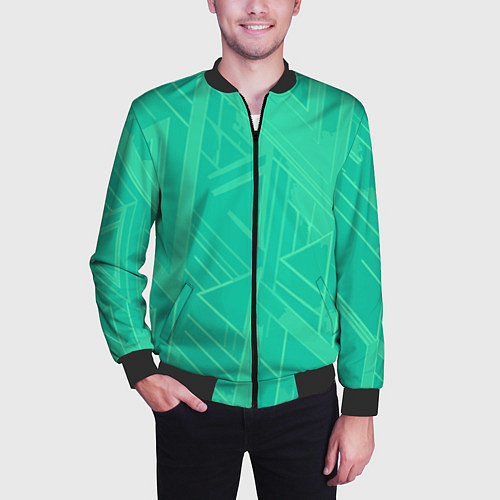 Мужской бомбер Мятный зелёный однотонный геометричный / 3D-Черный – фото 3