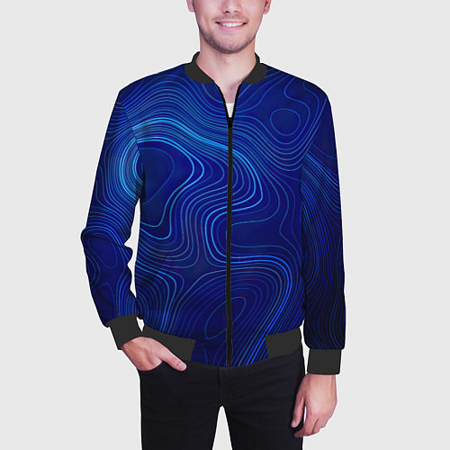 Мужской бомбер Синяя топография / 3D-Черный – фото 3