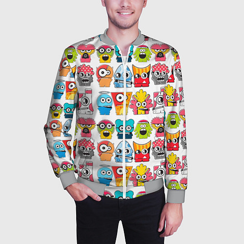 Мужской бомбер Разноцветные монстрики паттерн / 3D-Меланж – фото 3