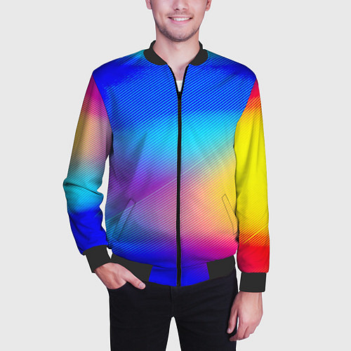 Мужской бомбер Линии геометрии градиент / 3D-Черный – фото 3