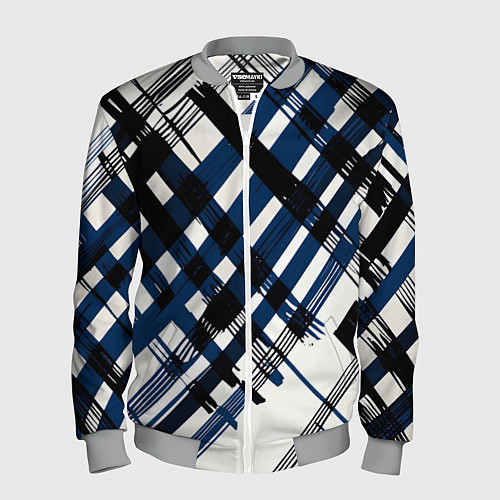 Мужской бомбер Косая клетка бело-синяя / 3D-Меланж – фото 1