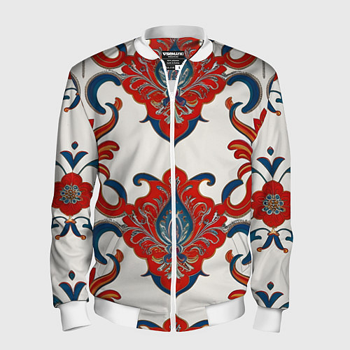 Мужской бомбер Узор красно-синий на белом фоне / 3D-Белый – фото 1