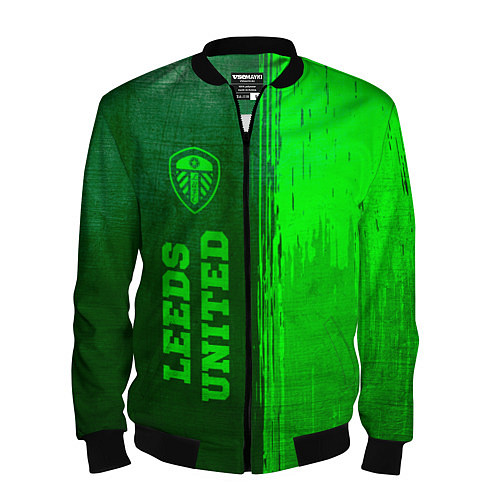 Мужской бомбер Leeds United - green gradient по-вертикали / 3D-Черный – фото 1