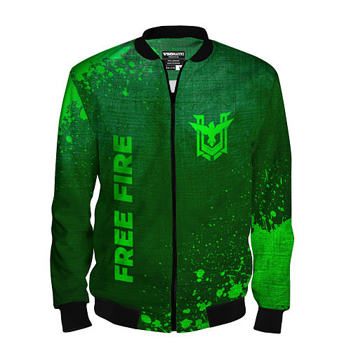 Мужской бомбер Free Fire - green gradient вертикально / 3D-Черный – фото 1