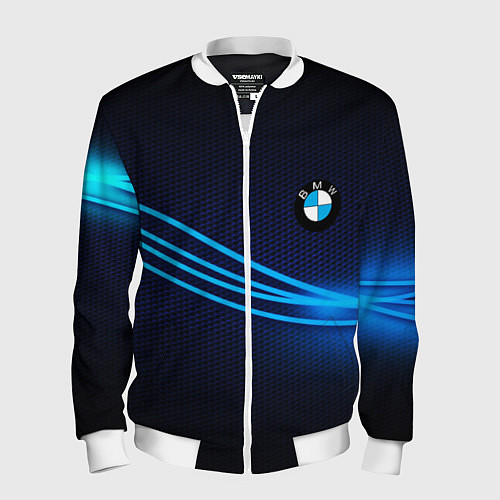 Мужской бомбер BMW line blue / 3D-Белый – фото 1
