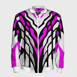 Мужской бомбер Агрессивные чёрно-розовые полосы на белом фоне