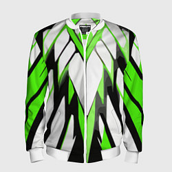 Мужской бомбер Агрессивные чёрно-зелёные полосы на белом фоне