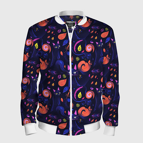 Мужской бомбер Черные кошки - паттерн / 3D-Белый – фото 1