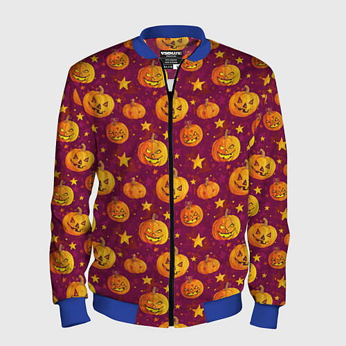 Мужской бомбер Веселые тыквы на Хэллоуин / 3D-Синий – фото 1