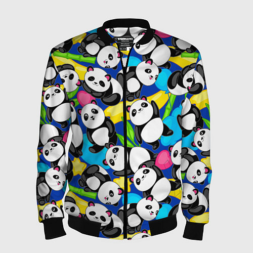 Мужской бомбер Панды цветной паттерн / 3D-Черный – фото 1