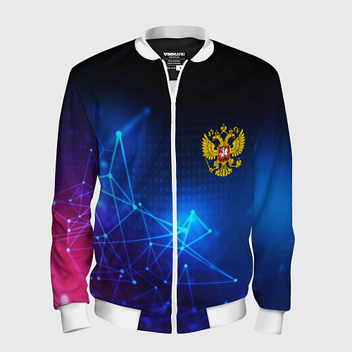 Мужской бомбер Герб РФ абстракция текстура / 3D-Белый – фото 1
