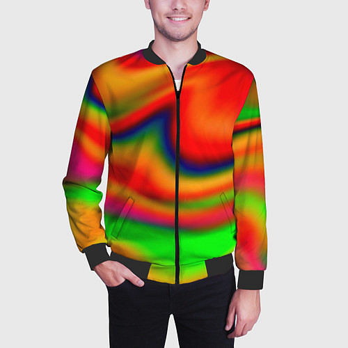 Мужской бомбер Неоновые разводы краски / 3D-Черный – фото 3