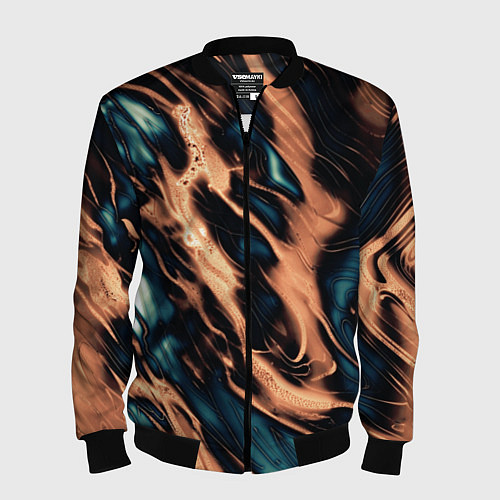Мужской бомбер Абстракция тёмный бирюзово-медный / 3D-Черный – фото 1