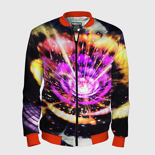 Мужской бомбер Оптический узор цветок / 3D-Красный – фото 1