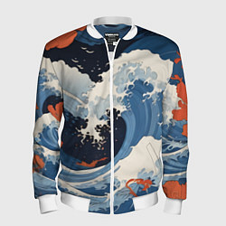 Мужской бомбер Япония волны алые цветы