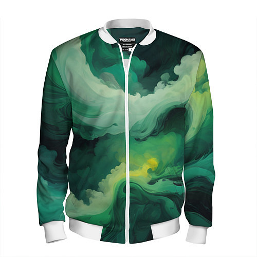 Мужской бомбер Изумрудные волны / 3D-Белый – фото 1