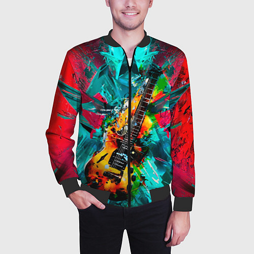 Мужской бомбер Электрогитара в красках / 3D-Черный – фото 3