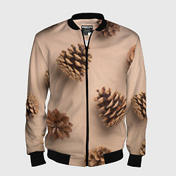 Бомбер мужской Еловые шишки на бежевом фоне, цвет: 3D-черный