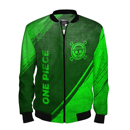 Мужской бомбер One Piece - green gradient вертикально / 3D-Черный – фото 1