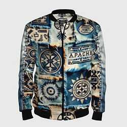 Мужской бомбер Символы Апачи на пэчворк дениме