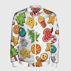 Бомбер мужской Новогодние сладости, цвет: 3D-белый