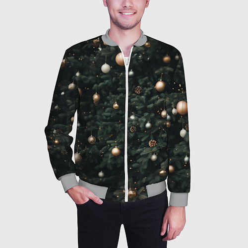 Мужской бомбер Паттерн - Новогодняя елка / 3D-Меланж – фото 3