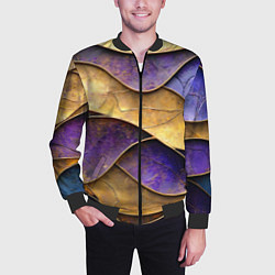 Бомбер мужской Фиолетовые и золотые волны, цвет: 3D-черный — фото 2
