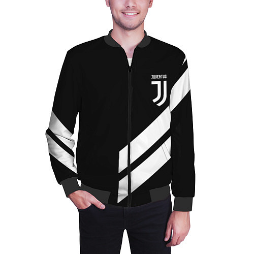 Мужской бомбер Juventus line white / 3D-Черный – фото 3