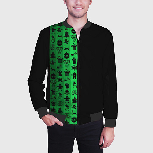 Мужской бомбер Новогодние узоры / 3D-Черный – фото 3