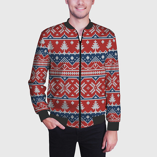 Мужской бомбер New year pattern / 3D-Черный – фото 3