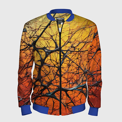 Мужской бомбер Чёрные волокна и жёлтый градиент абстракция / 3D-Синий – фото 1