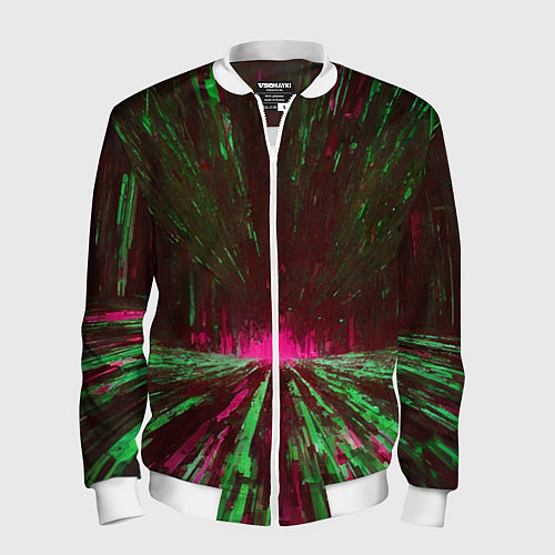 Мужской бомбер Абстрактный путь в розовый портал / 3D-Белый – фото 1
