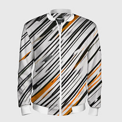 Мужской бомбер Диагональные чёрно-жёлтые полосы на белом фоне