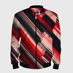 Мужской бомбер Красные диагональные полосы на чёрном фоне
