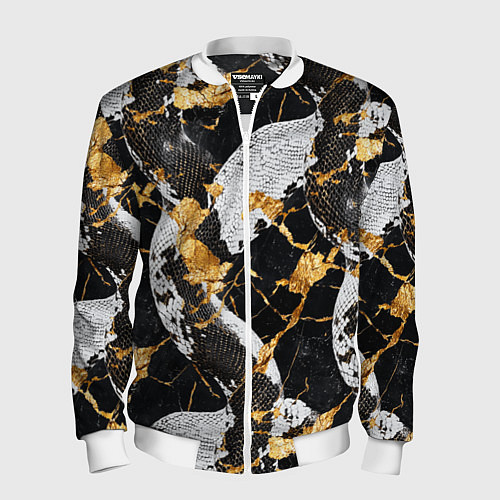 Мужской бомбер Черно-белый змеиный паттерн / 3D-Белый – фото 1