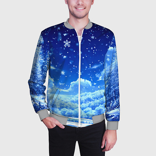 Мужской бомбер Заснеженный лес / 3D-Меланж – фото 3