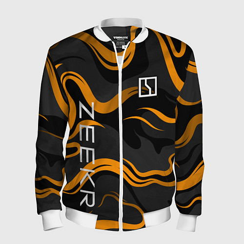 Мужской бомбер Zeekr - оранжевые волны / 3D-Белый – фото 1