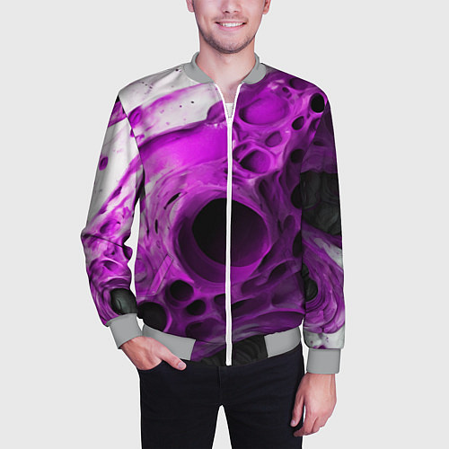 Мужской бомбер Фиолетово-белая абстрактная структура / 3D-Меланж – фото 3