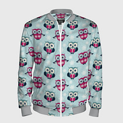 Бомбер мужской Новогодний паттерн с милыми совами и снежинками, цвет: 3D-меланж