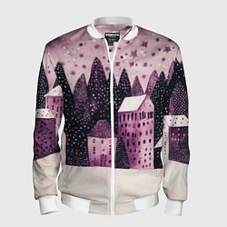 Мужской бомбер Новогодние домики в лесу