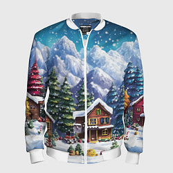 Мужской бомбер Дома в зимнем новогоднем пейзаже