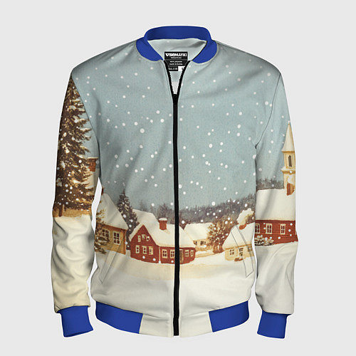 Мужской бомбер Дома и снежное небо / 3D-Синий – фото 1