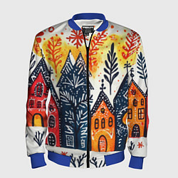 Мужской бомбер Разноцветные новогодние дома