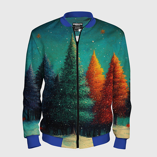 Мужской бомбер Разноцветные елочки / 3D-Синий – фото 1