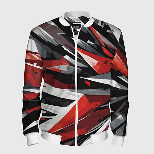 Мужской бомбер Чёрно-красно-белая абстракция / 3D-Белый – фото 1