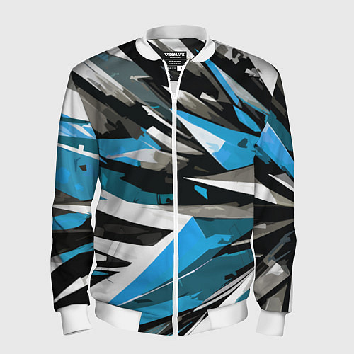 Мужской бомбер Чёрно-сине-белая абстракция / 3D-Белый – фото 1