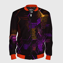 Мужской бомбер Жёлто-фиолетовые точки и линии на чёрном фоне