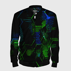 Мужской бомбер Сине-зелёные точки и линии на чёрном фоне