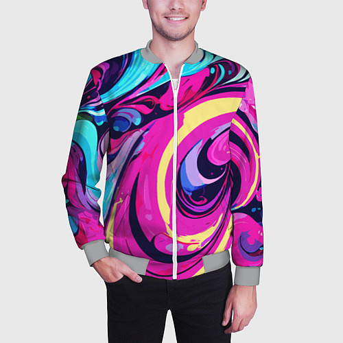 Мужской бомбер Сине-розовый узор / 3D-Меланж – фото 3